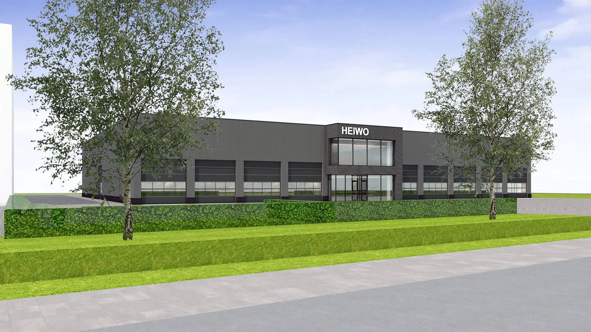 Nieuwbouw bedrijfspand in plan Honderdland Maasdijk met geïntegreerde bedrijfshal en kantoor, metalen profiel, glas, hout en uitkragende entree.