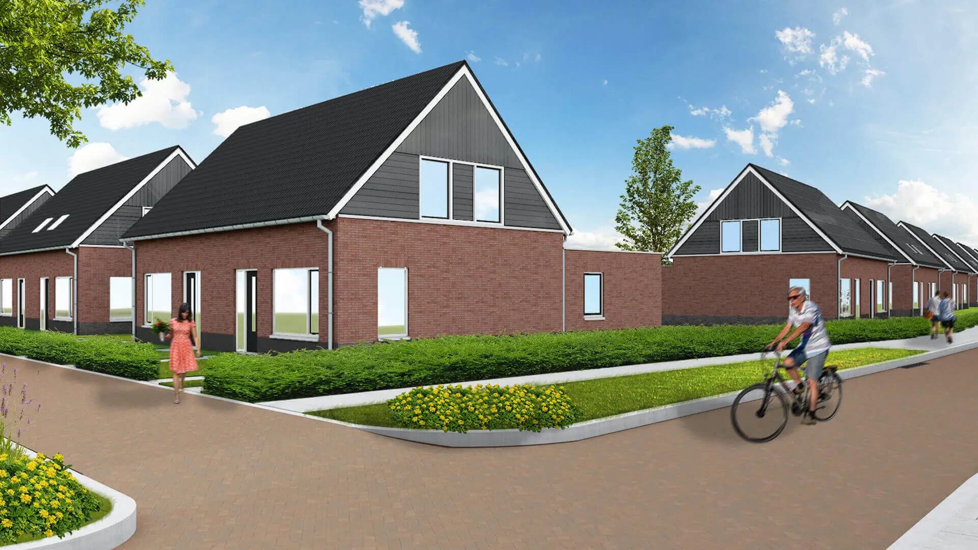 Nieuwbouw van 20 twee-onder-één-kap sociale huurwoningen in Noordwolde voor Woningstichting Weststellingwerf, ontworpen als nul-op-de-meter woningen.