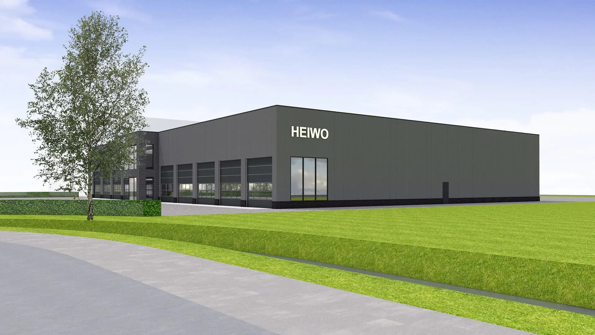 Nieuwbouw bedrijfspand in plan Honderdland Maasdijk met geïntegreerde bedrijfshal en kantoor, metalen profiel, glas, hout en uitkragende entree.